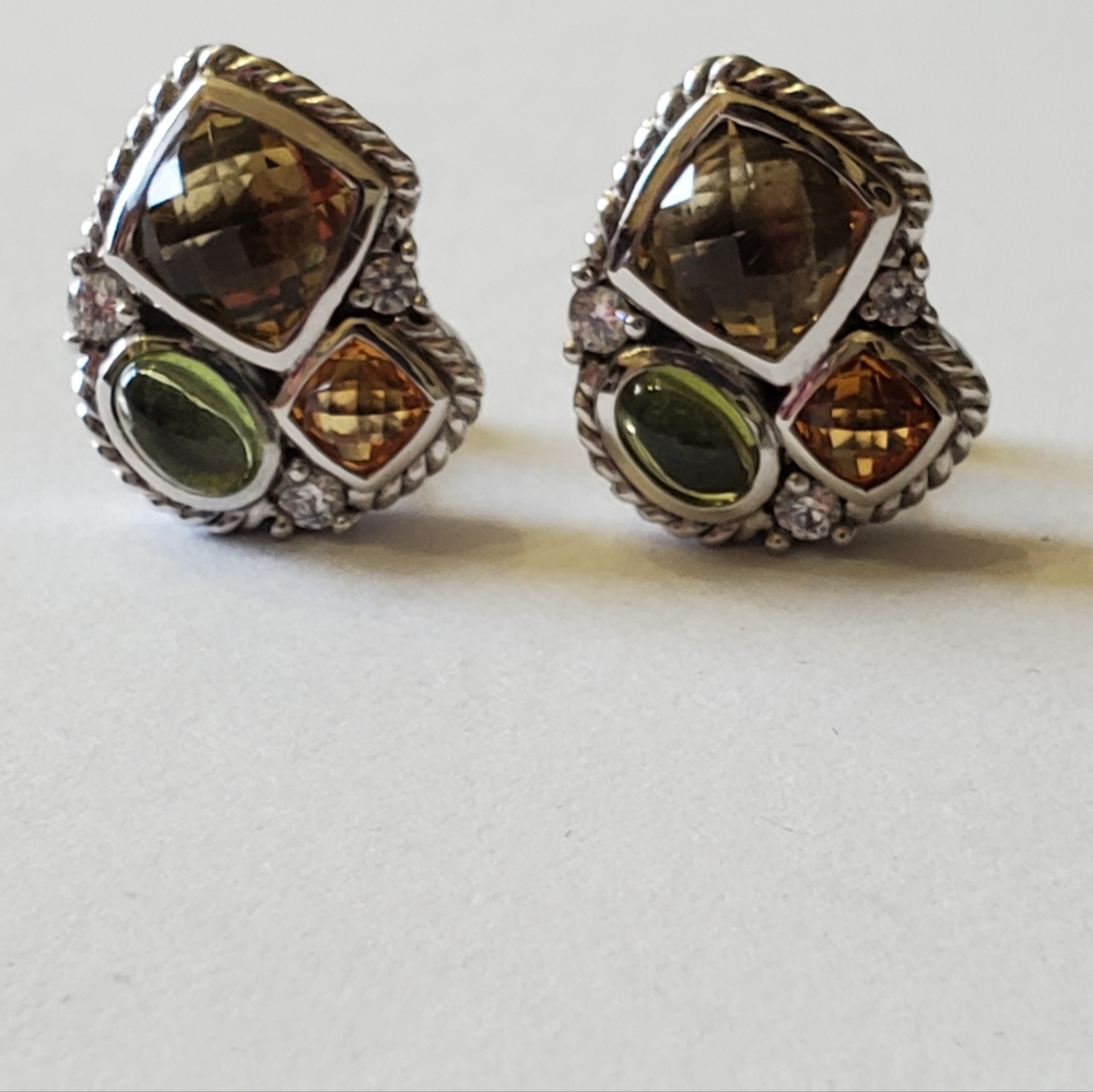 Judith Ripka Citrine & Green Periodot Earrings with Diamonique Details